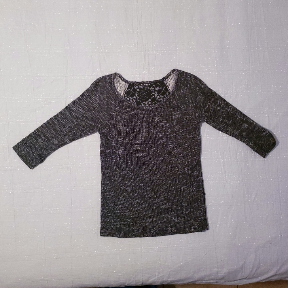 Express Lace Back Marble Sweater 3/4 Sleeve XS